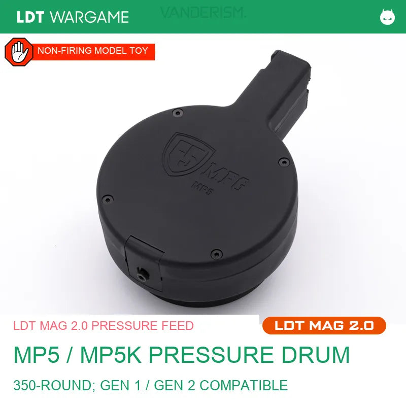 MP5/MP5K Aluminum + Nylon Pressure-Feed Drum Magazine with 2.0 Feed System (Pre-Order 50 Hari)