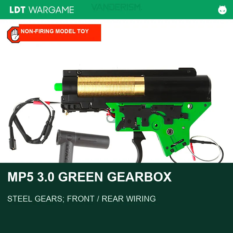 MP5 / MP5K 3.0 Green Gearbox, 9mm Large-Ball Bearings, ETU Control, Machined-Steel Gears and Tappet-Plate-Free Option (Pre-Order 50 Hari)