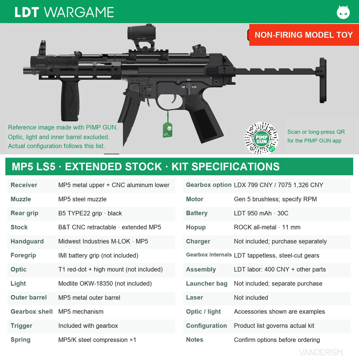 LDT MP5 LS5 Assembled Toy Model, Metal Lower and Upper, Steel Small Parts, Gen 2 LDX Green Electronic-Control Gearbox (Pre-Order 50 Hari)