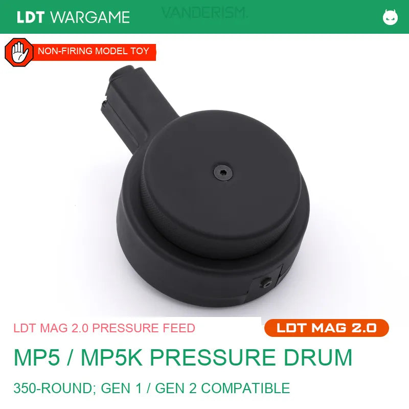 MP5/MP5K Aluminum + Nylon Pressure-Feed Drum Magazine with 2.0 Feed System (Pre-Order 50 Hari)