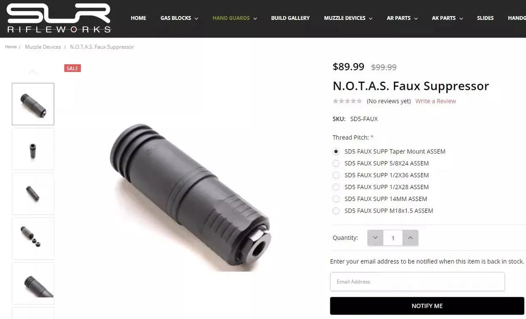 SLR NOTAS SD5 Faux Suppressor 14mm CCW | Gel Blaster WGG WGB Airsoft (Pre-Order 50 Hari)