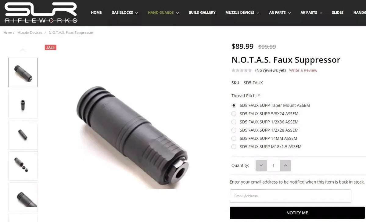 SLR NOTAS SD5 Faux Suppressor 14mm CCW | Gel Blaster WGG WGB Airsoft (Pre-Order 50 Hari)