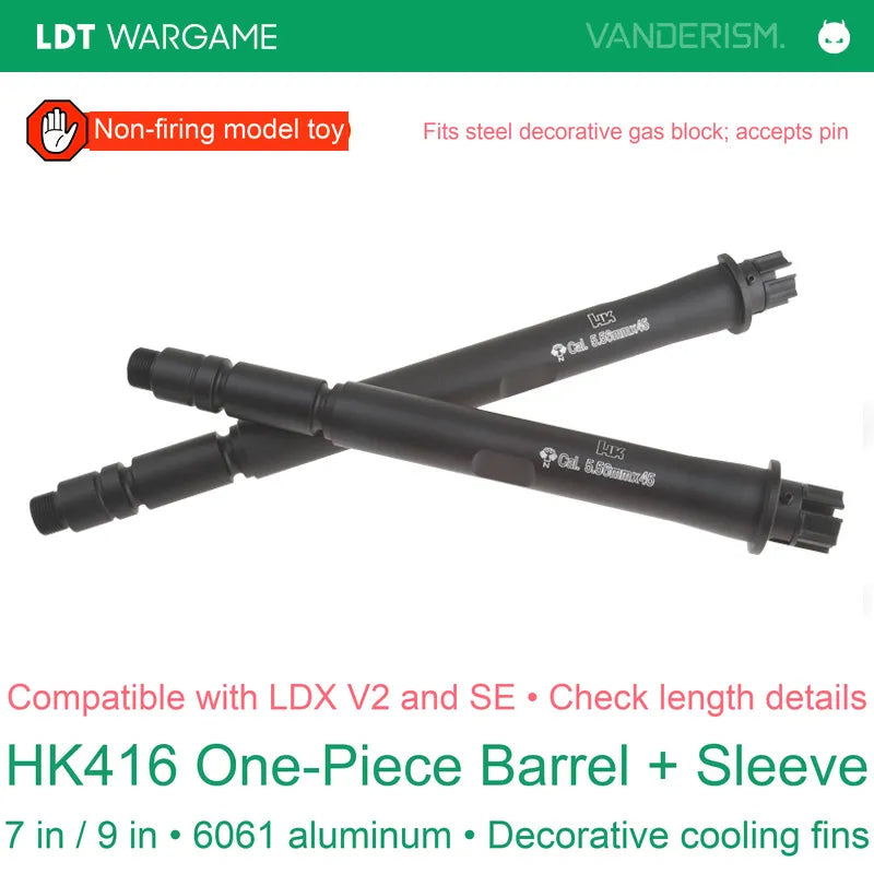 HK416 One-Piece 6061 Aluminum Outer Barrel with Fine Cooling Grooves, SE / LDX Compatible (Pre-Order 50 Hari)