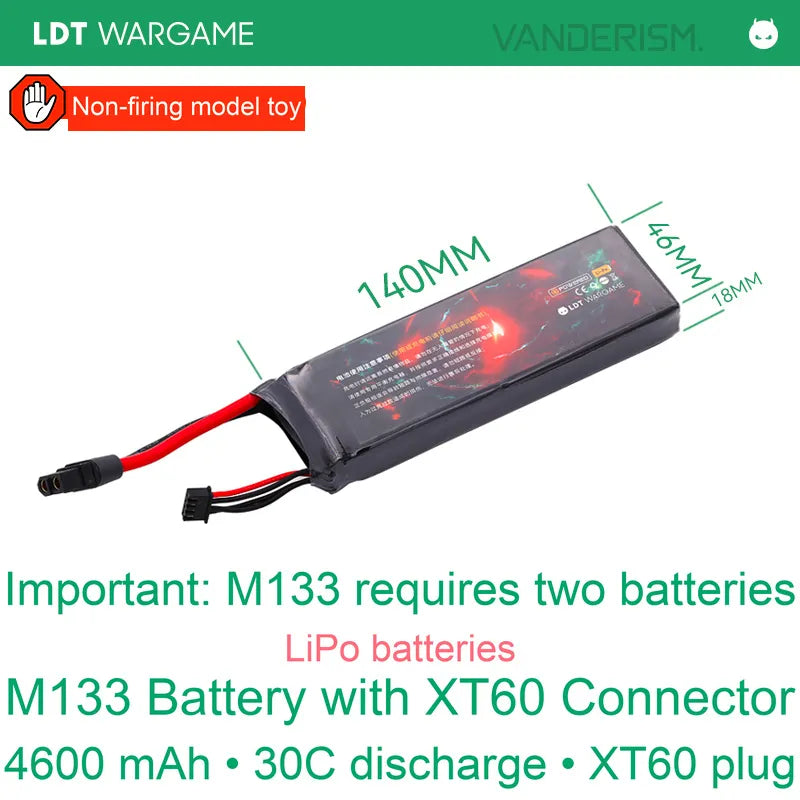 LDT M133 Gatling Model Battery, 4600mAh, XT60 Connector (Pre-Order 50 Hari)