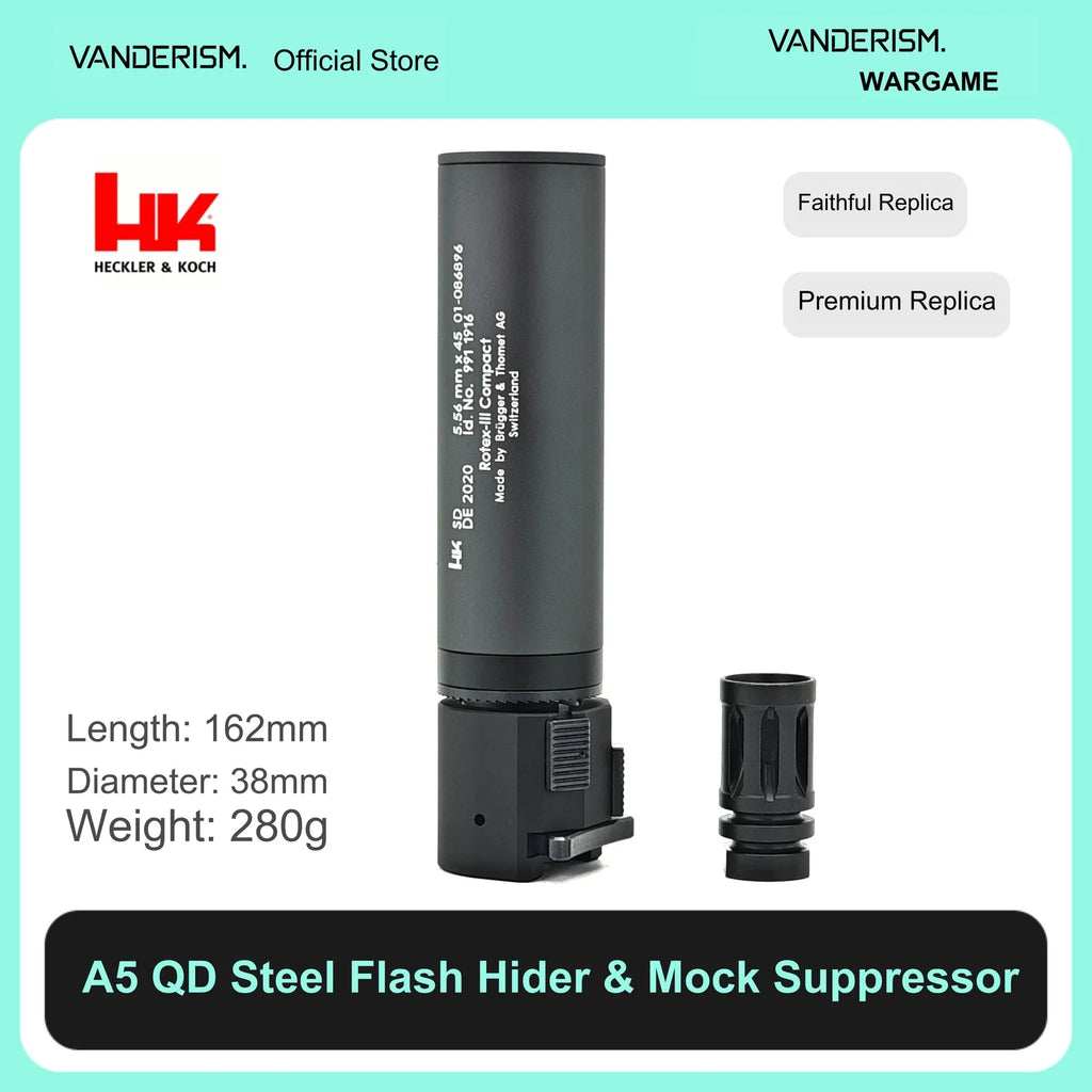 HK416 A5 Steel Flash Hider and QD Mock Suppressor Set | Gel Blaster WGG WGB Airsoft (Pre-Order 50 Hari)