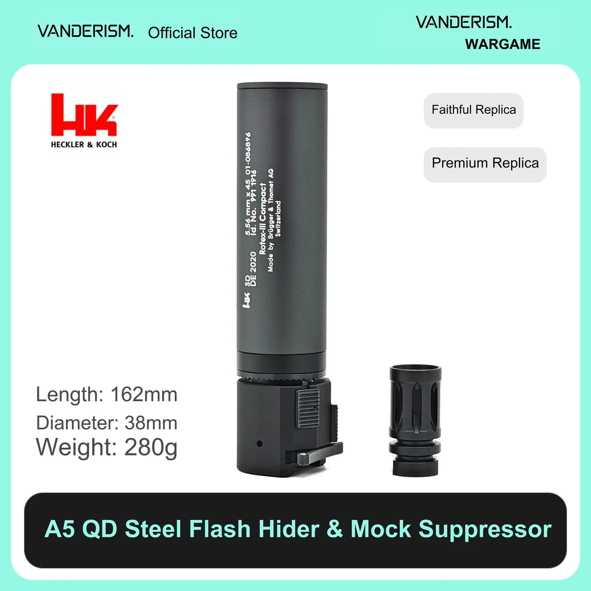 HK416 A5 Steel Flash Hider and QD Mock Suppressor Set | Gel Blaster WGG WGB Airsoft (Pre-Order 50 Hari)