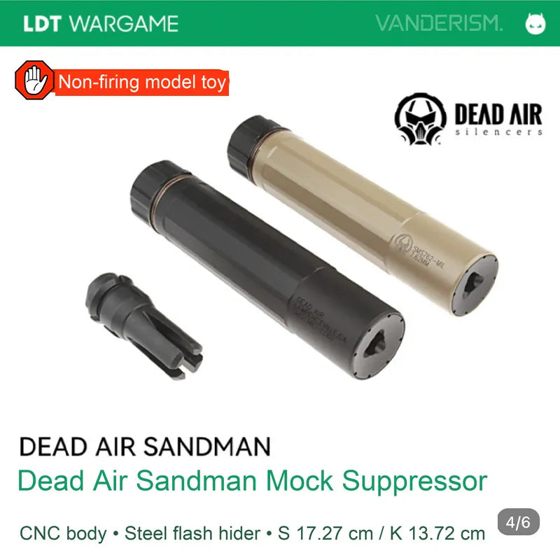 DEAD AIR SANDMAN Decorative Suppressor, Enlarged-Bore Version with Steel Mock Muzzle Device (Pre-Order 50 Hari)