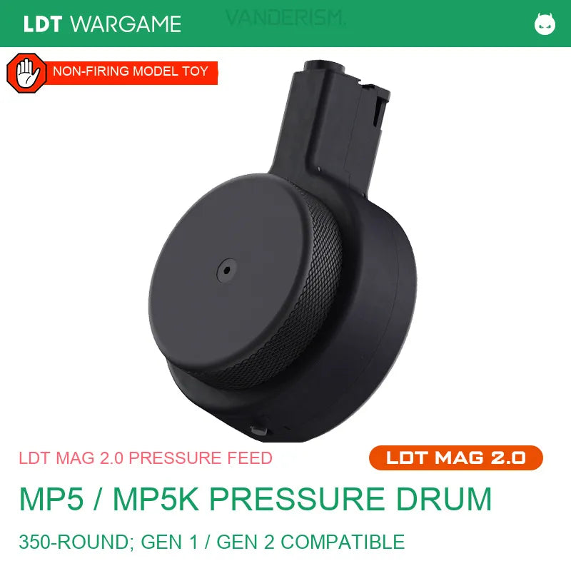 MP5/MP5K Aluminum + Nylon Pressure-Feed Drum Magazine with 2.0 Feed System (Pre-Order 50 Hari)