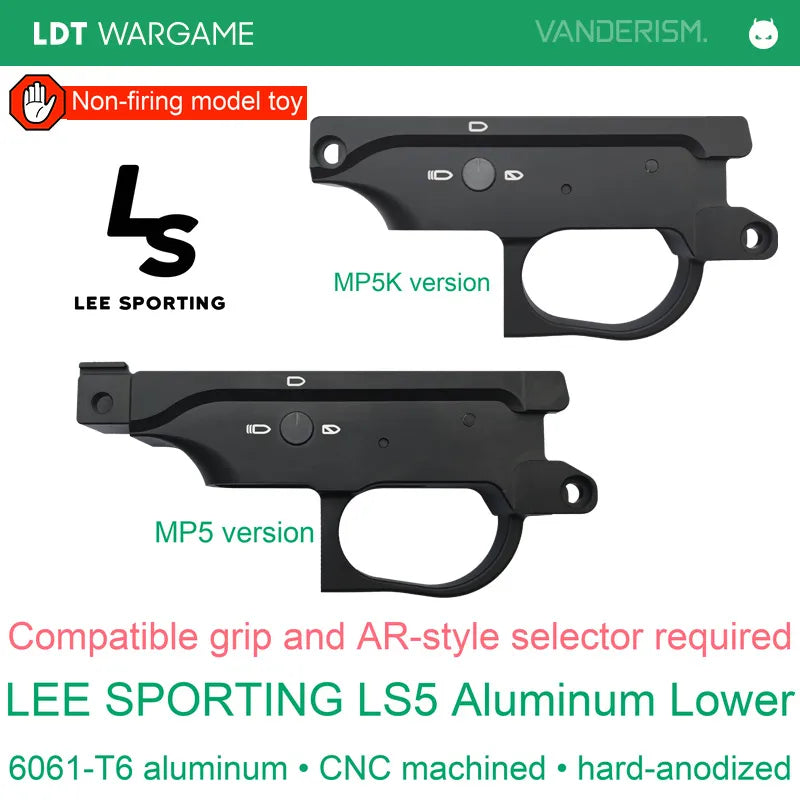 MP5 / MP5K LEE SPORTING LS5 AR-Style Hard-Anodized Aluminum Lower Receiver; B5 Grip without Beavertail Recommended (Pre-Order 50 Hari)