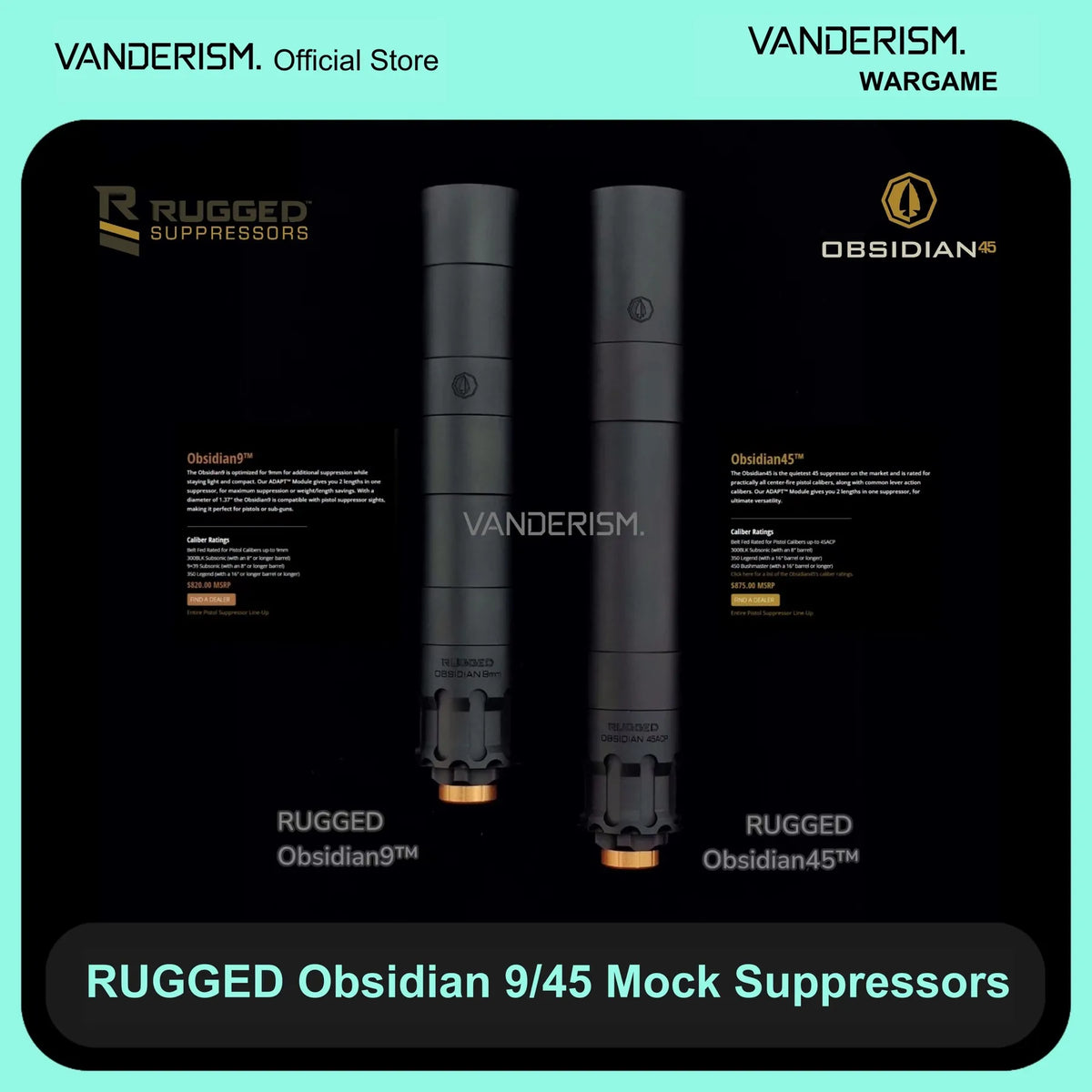 RUGGED Obsidian 9 and 45 Metal Mock Suppressors | Gel Blaster WGG WGB Airsoft (Pre-Order 50 Hari)