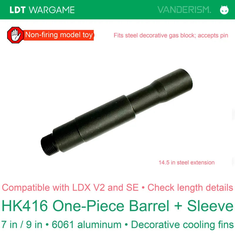 HK416A5 One-Piece 6061 Aluminum Outer Barrel with Fine Cooling Grooves for SE / LDX Toy Models (Pre-Order 50 Hari)