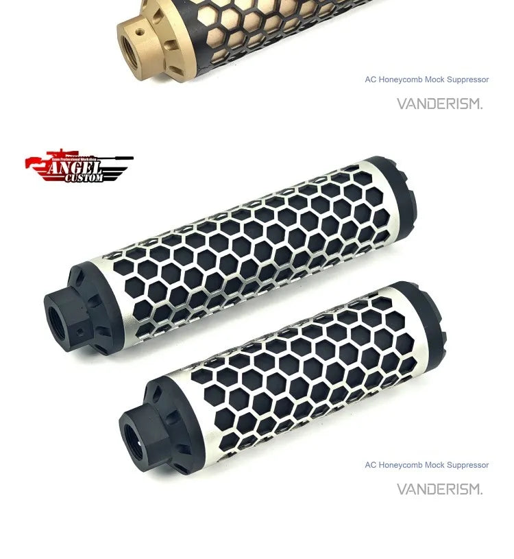 Angel Custom Honeycomb Mock Suppressor 14mm CCW | Gel Blaster WGG WGB Airsoft (Pre-Order 50 Hari)