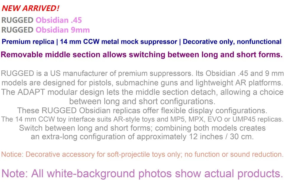 RUGGED Obsidian 9 and 45 Metal Mock Suppressors | Gel Blaster WGG WGB Airsoft (Pre-Order 50 Hari)