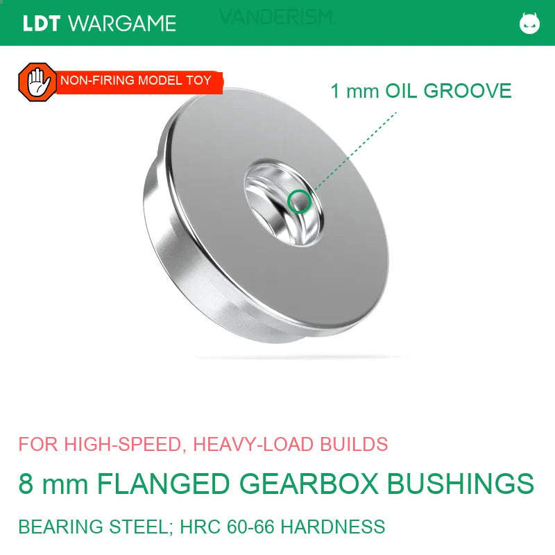 8 mm Bearing-Steel Flanged Gearbox Bushings, 6-Pack, Oil Grooves, Hardness 60-65, High-Speed / Heavy-Load (Pre-Order 50 Hari)