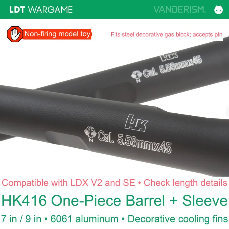 HK416 One-Piece 6061 Aluminum Outer Barrel with Fine Cooling Grooves, SE / LDX Compatible (Pre-Order 50 Hari)
