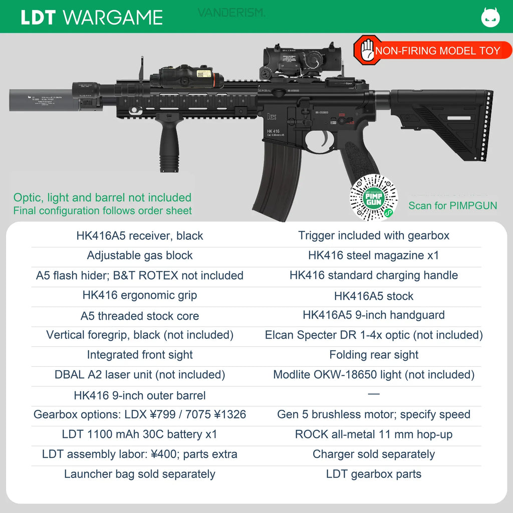 LDX HK416 A5 Assembled Gel Blaster, Gen 2 LDX Gearbox / Pressure-Feed Magazine Version, from 5583 (Pre-Order 50 Hari)