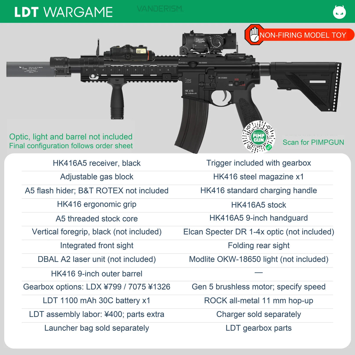 LDX HK416 A5 Assembled Gel Blaster, Gen 2 LDX Gearbox / Pressure-Feed Magazine Version, from 5583 (Pre-Order 50 Hari)