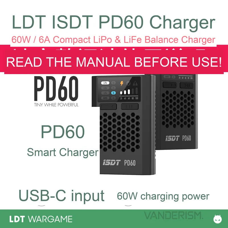 ISDT PD60 Compact USB Lithium/LiFe Balance Charger, 60W/6A (Pre-Order 50 Hari)