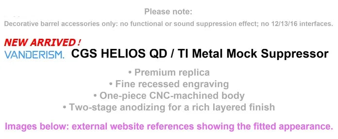 CGS HELIOS QD TI Metal Mock Suppressor | Gel Blaster WGG WGB Airsoft (Pre-Order 50 Hari)