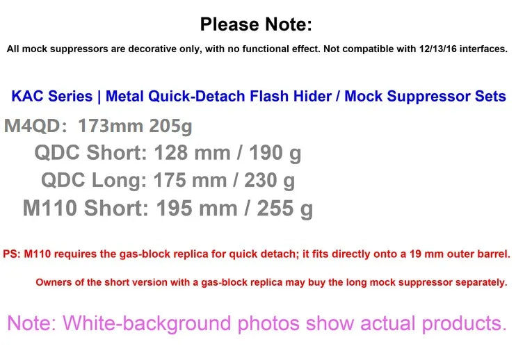 KAC QCD M4QD M110 QD Mock Suppressor Sets | Gel Blaster WGG WGB Airsoft (Pre-Order 50 Hari)