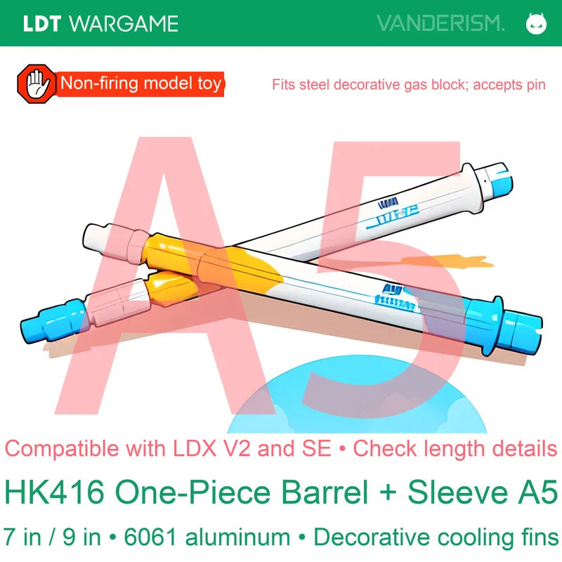 HK416A5 One-Piece 6061 Aluminum Outer Barrel with Fine Cooling Grooves for SE / LDX Toy Models (Pre-Order 50 Hari)