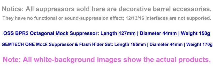 GEMTECH ONE and OSS BPR2 Mock Suppressors (Pre-Order 50 Hari)