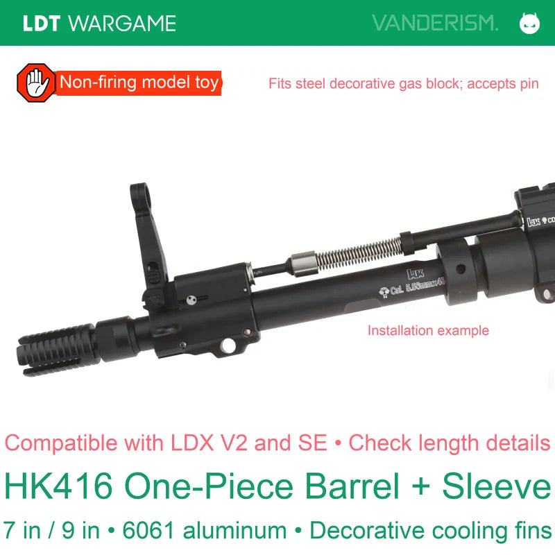 HK416 One-Piece 6061 Aluminum Outer Barrel with Fine Cooling Grooves, SE / LDX Compatible (Pre-Order 50 Hari)
