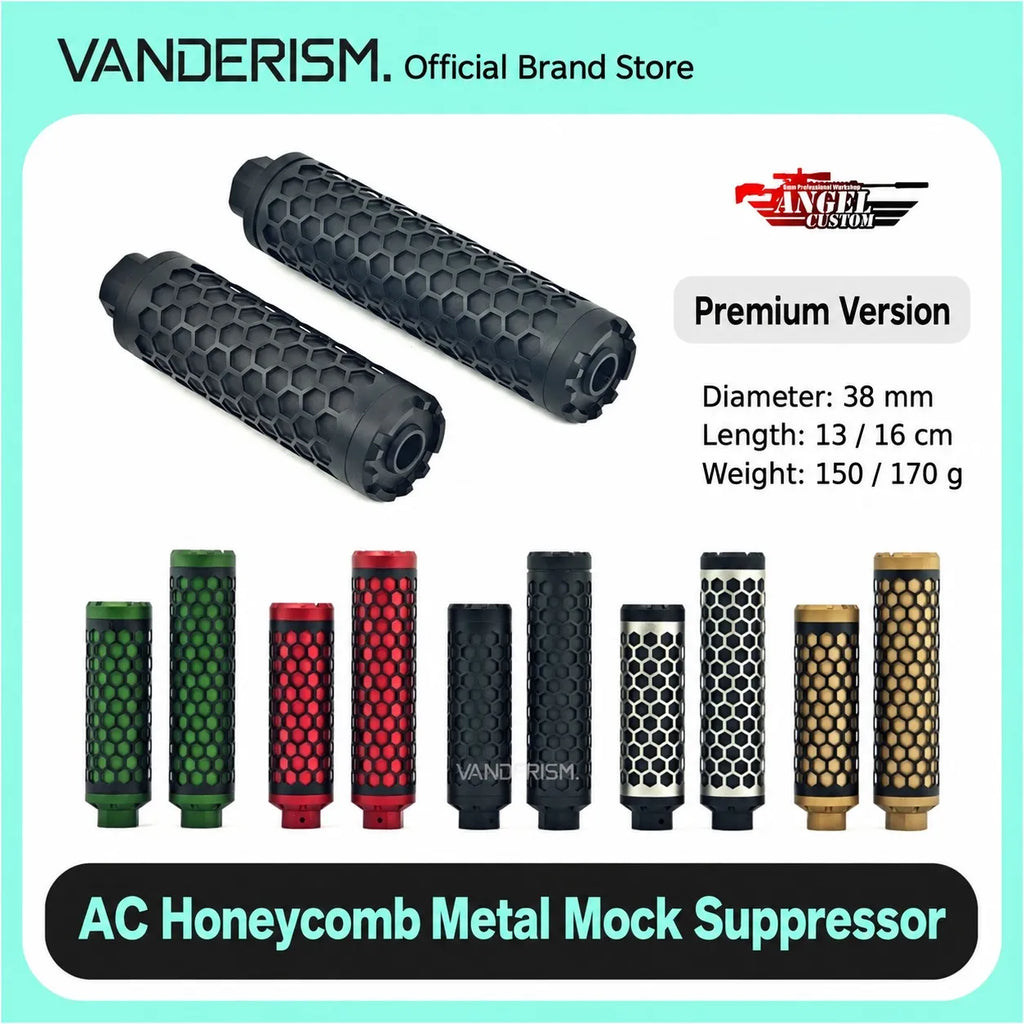 Angel Custom Honeycomb Mock Suppressor 14mm CCW | Gel Blaster WGG WGB Airsoft (Pre-Order 50 Hari)
