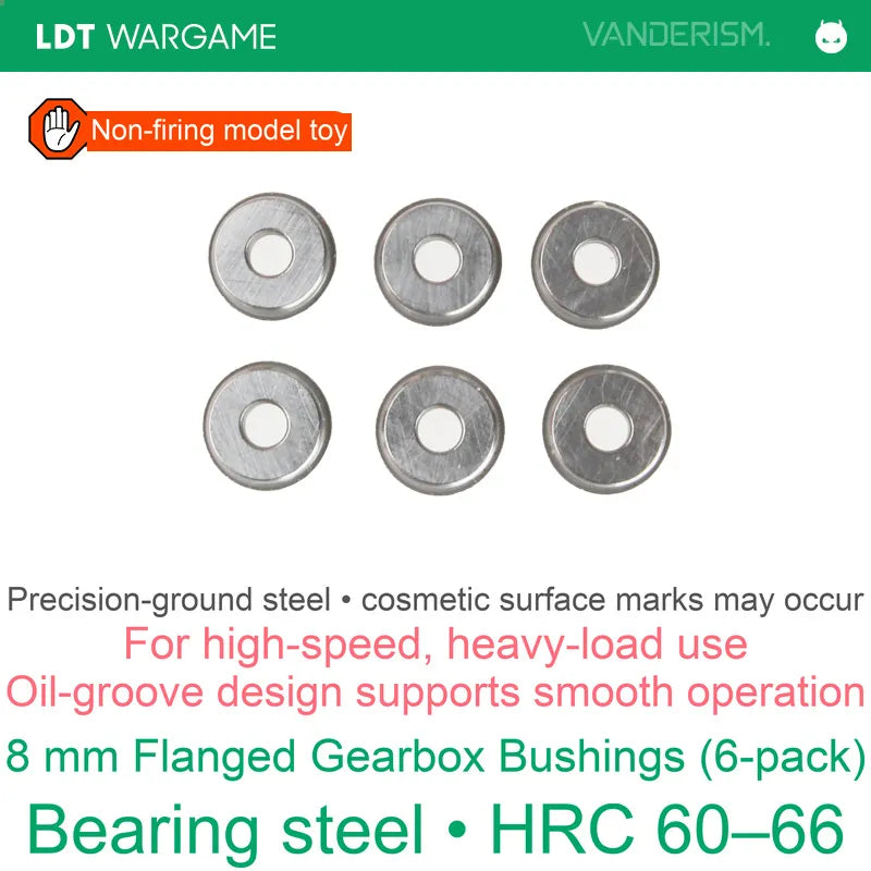 8 mm Bearing-Steel Flanged Gearbox Bushings, 6-Pack, Oil Grooves, Hardness 60-65, High-Speed / Heavy-Load (Pre-Order 50 Hari)