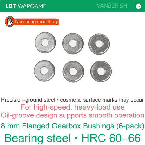 8 mm Bearing-Steel Flanged Gearbox Bushings, 6-Pack, Oil Grooves, Hardness 60-65, High-Speed / Heavy-Load (Pre-Order 50 Hari)