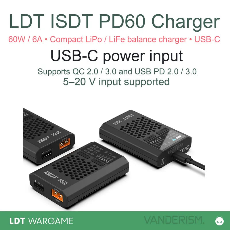 ISDT PD60 Compact USB Lithium/LiFe Balance Charger, 60W/6A (Pre-Order 50 Hari)