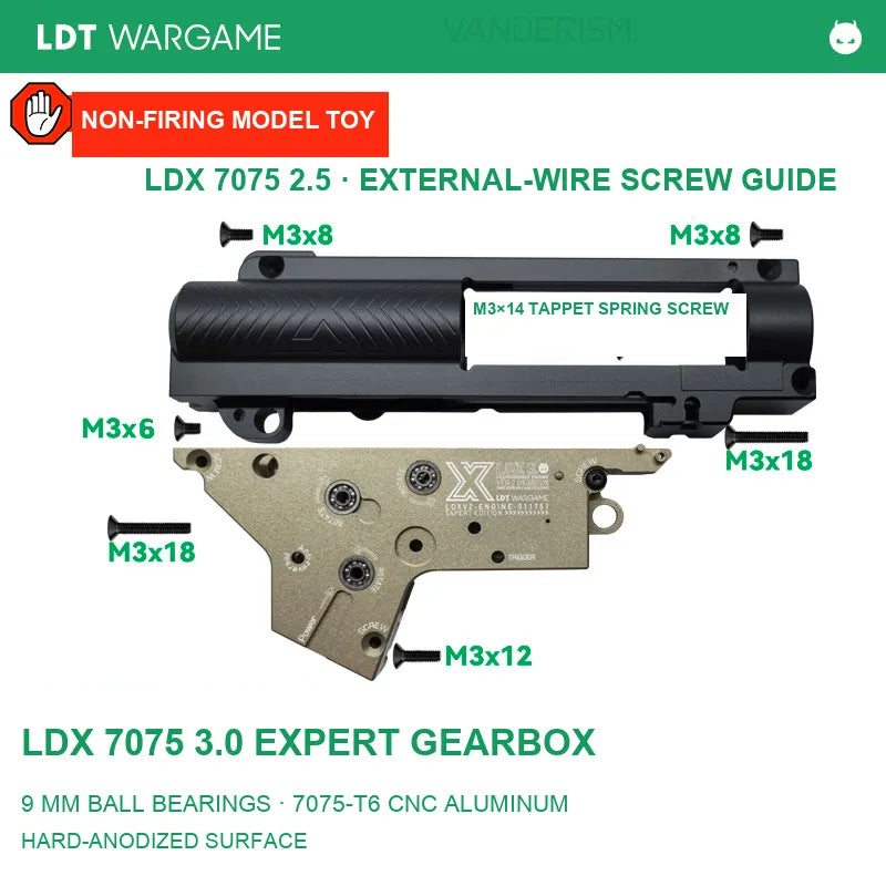 LDX 3.0 Expert CNC 7075 Aluminum Externally Wired Gearbox Shell and Internal Kits (Pre-Order 50 Hari)