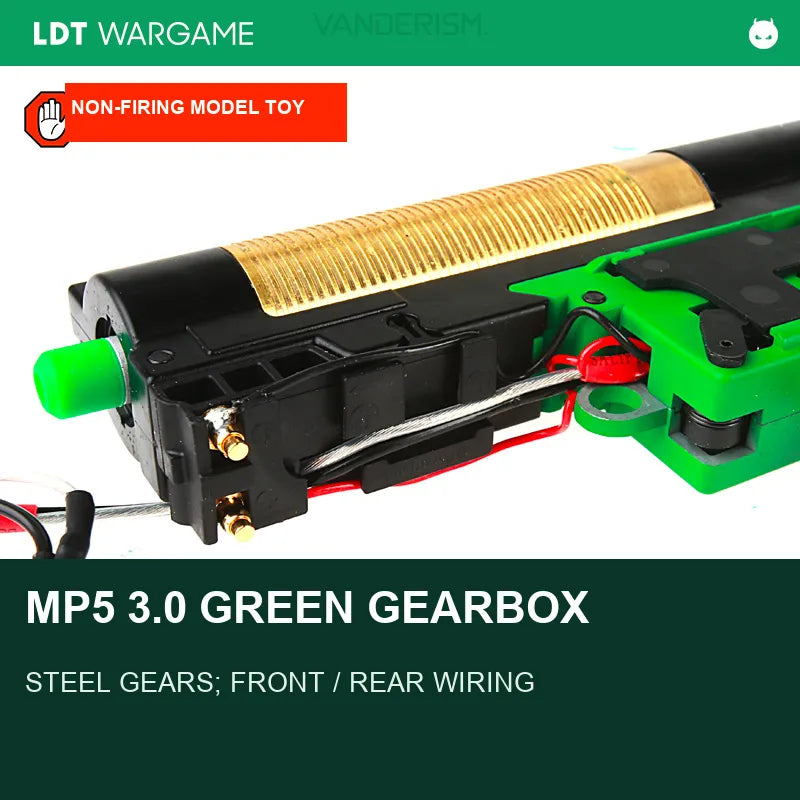 MP5 / MP5K 3.0 Green Gearbox, 9mm Large-Ball Bearings, ETU Control, Machined-Steel Gears and Tappet-Plate-Free Option (Pre-Order 50 Hari)