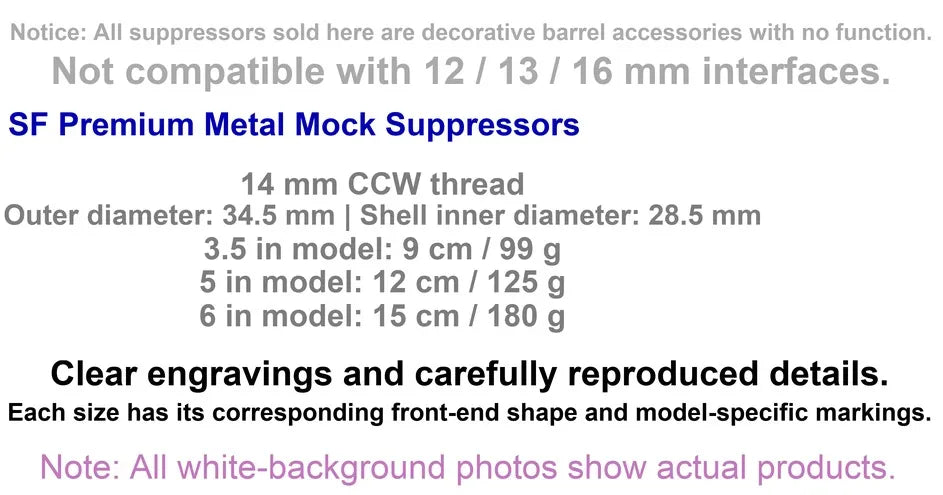 SF Metal Mock Suppressors 14mm CCW (Pre-Order 50 Hari)