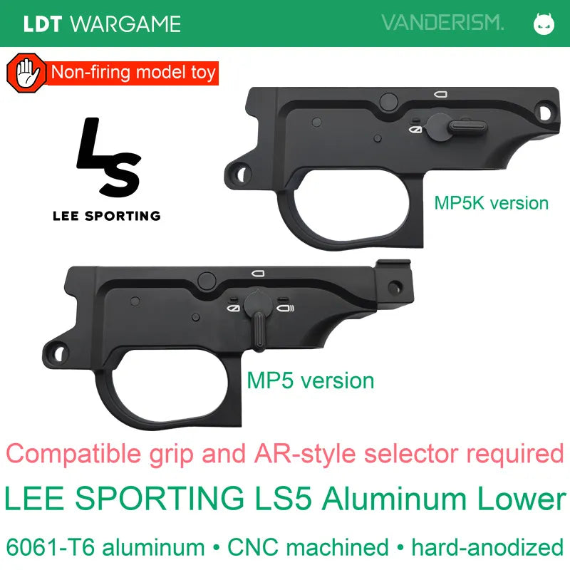 MP5 / MP5K LEE SPORTING LS5 AR-Style Hard-Anodized Aluminum Lower Receiver; B5 Grip without Beavertail Recommended (Pre-Order 50 Hari)