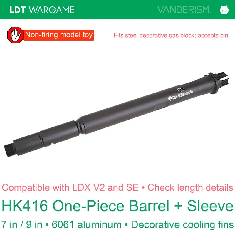 HK416 One-Piece 6061 Aluminum Outer Barrel with Fine Cooling Grooves, SE / LDX Compatible (Pre-Order 50 Hari)