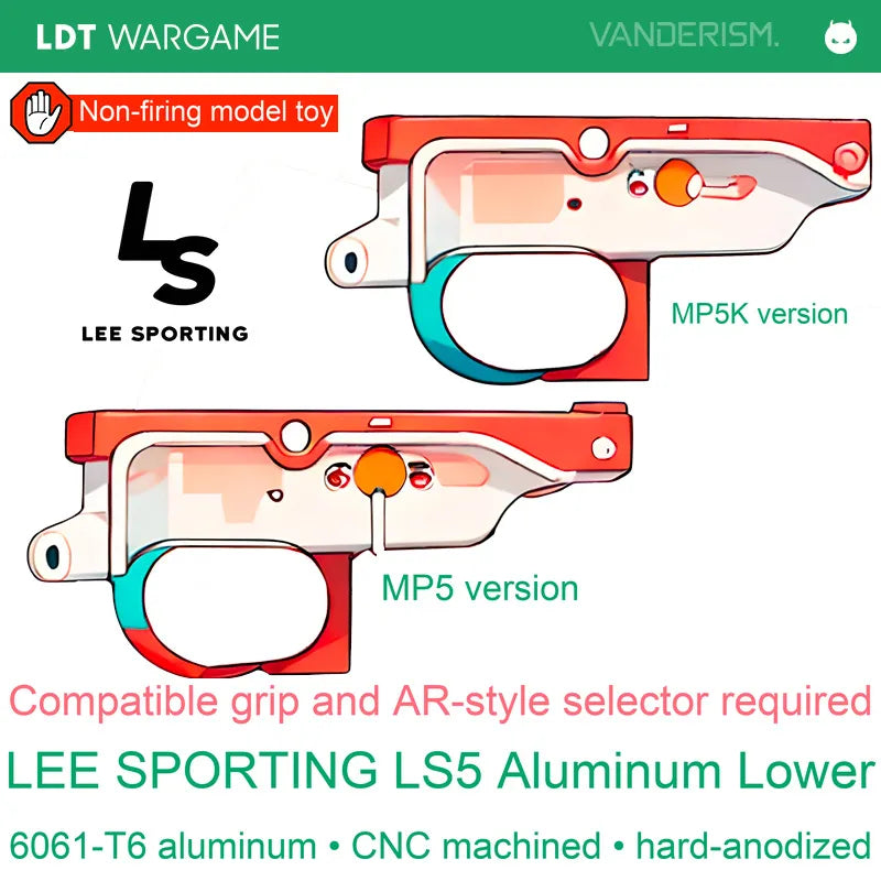 MP5 / MP5K LEE SPORTING LS5 AR-Style Hard-Anodized Aluminum Lower Receiver; B5 Grip without Beavertail Recommended (Pre-Order 50 Hari)