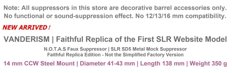 SLR NOTAS SD5 Faux Suppressor 14mm CCW | Gel Blaster WGG WGB Airsoft (Pre-Order 50 Hari)