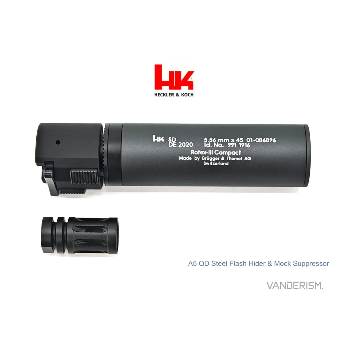 HK416 A5 Steel Flash Hider and QD Mock Suppressor Set | Gel Blaster WGG WGB Airsoft (Pre-Order 50 Hari)