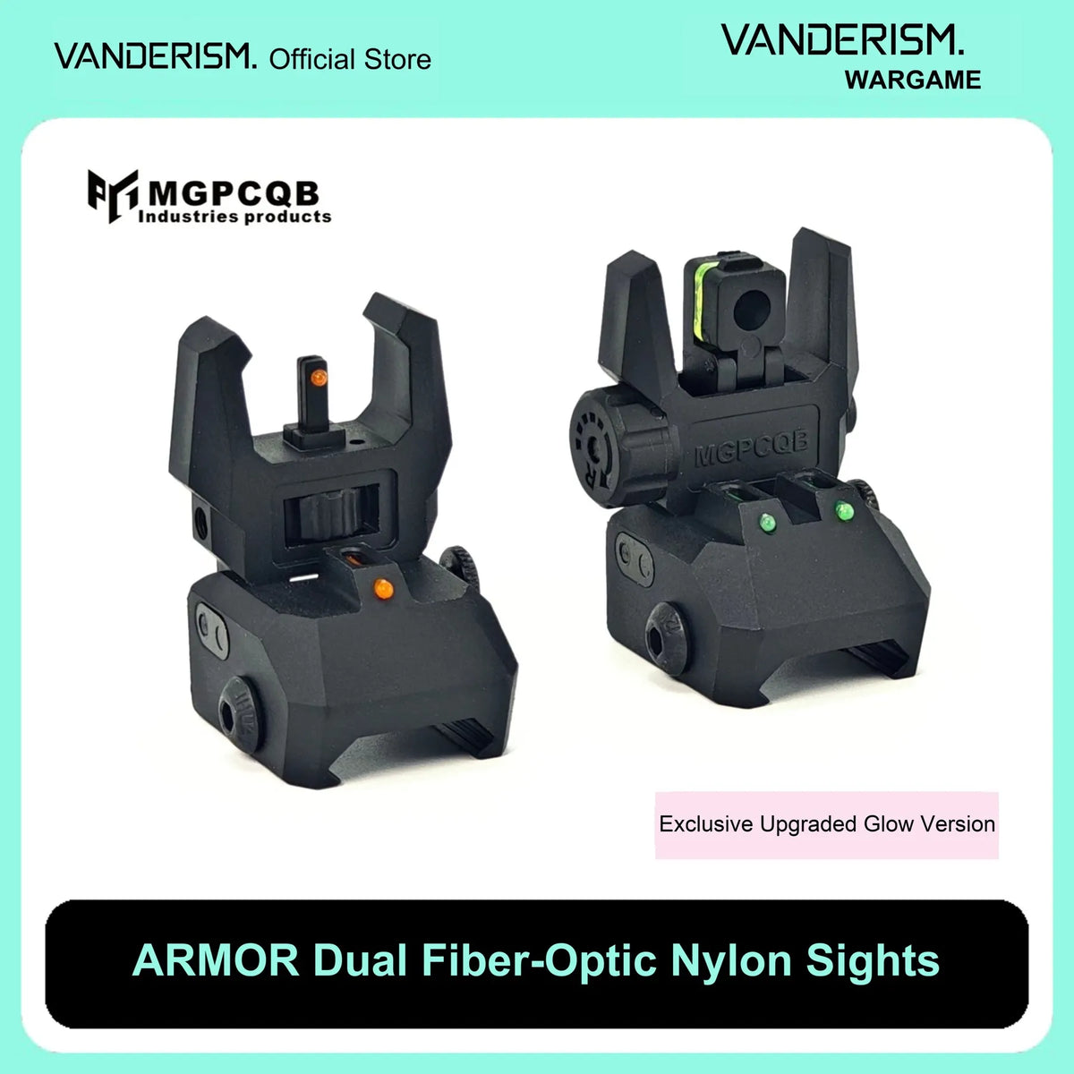 MGPCQB ARMOR Glow Fiber Optic Flip Up Sights | Gel Blaster WGG WGB Airsoft (Pre-Order 50 Hari)