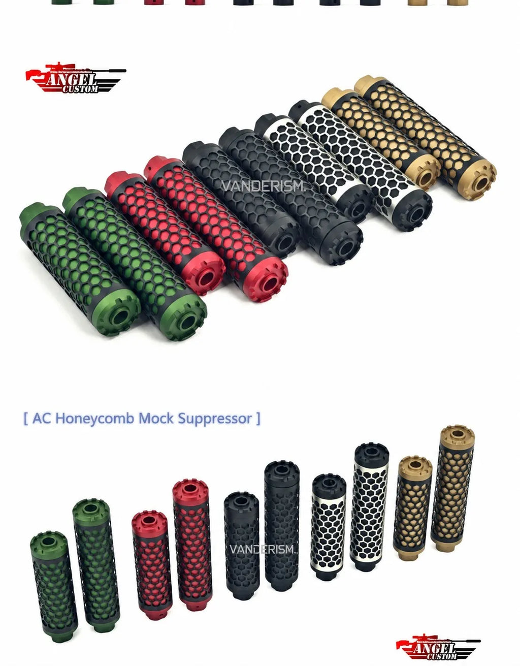 Angel Custom Honeycomb Mock Suppressor 14mm CCW | Gel Blaster WGG WGB Airsoft (Pre-Order 50 Hari)