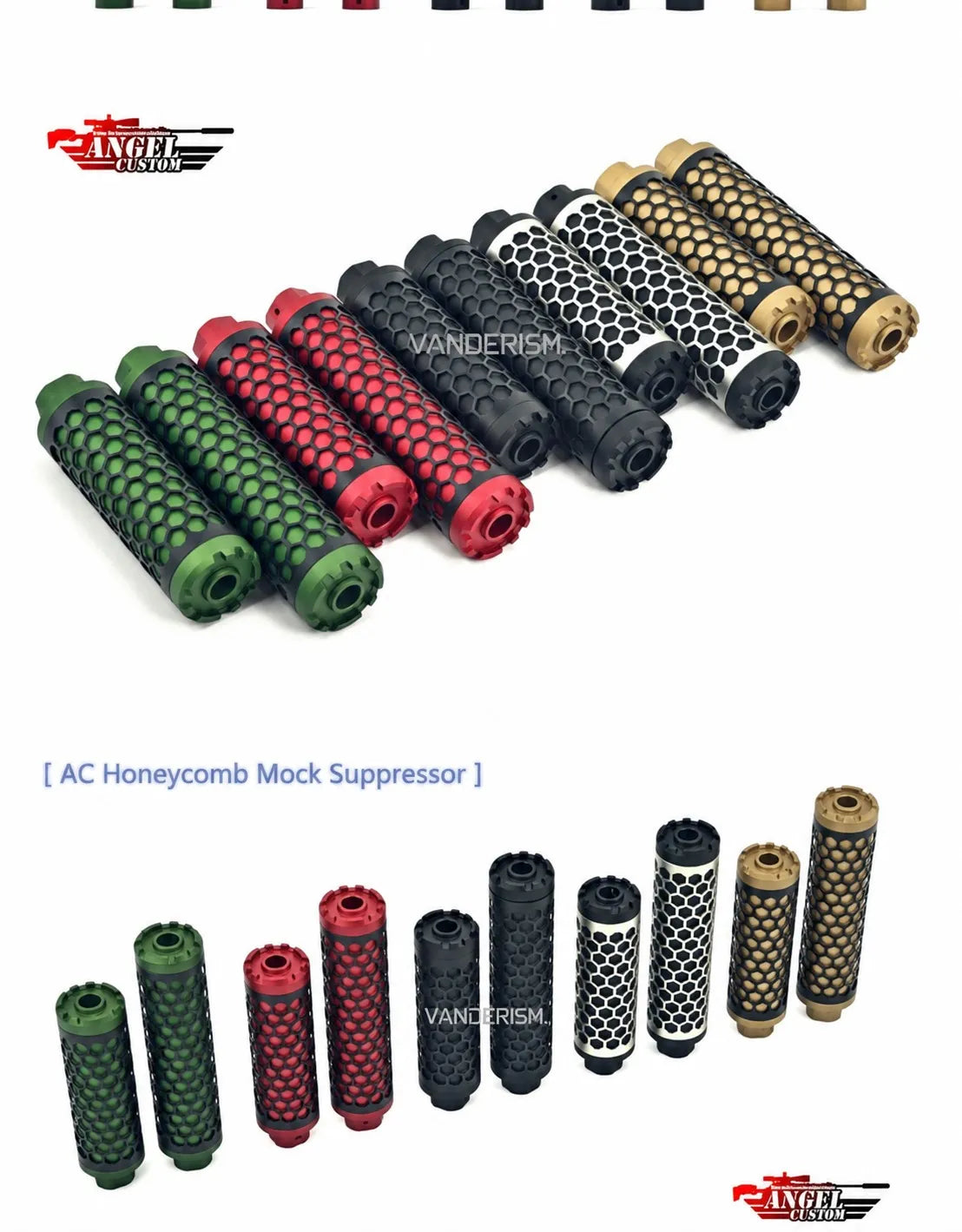 Angel Custom Honeycomb Mock Suppressor 14mm CCW | Gel Blaster WGG WGB Airsoft (Pre-Order 50 Hari)
