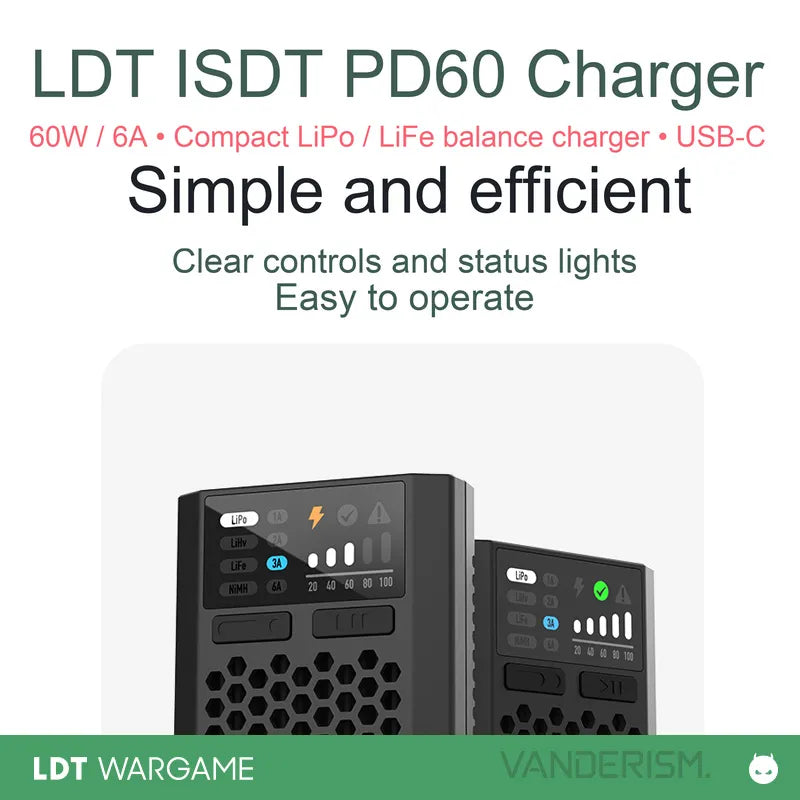 ISDT PD60 Compact USB Lithium/LiFe Balance Charger, 60W/6A (Pre-Order 50 Hari)