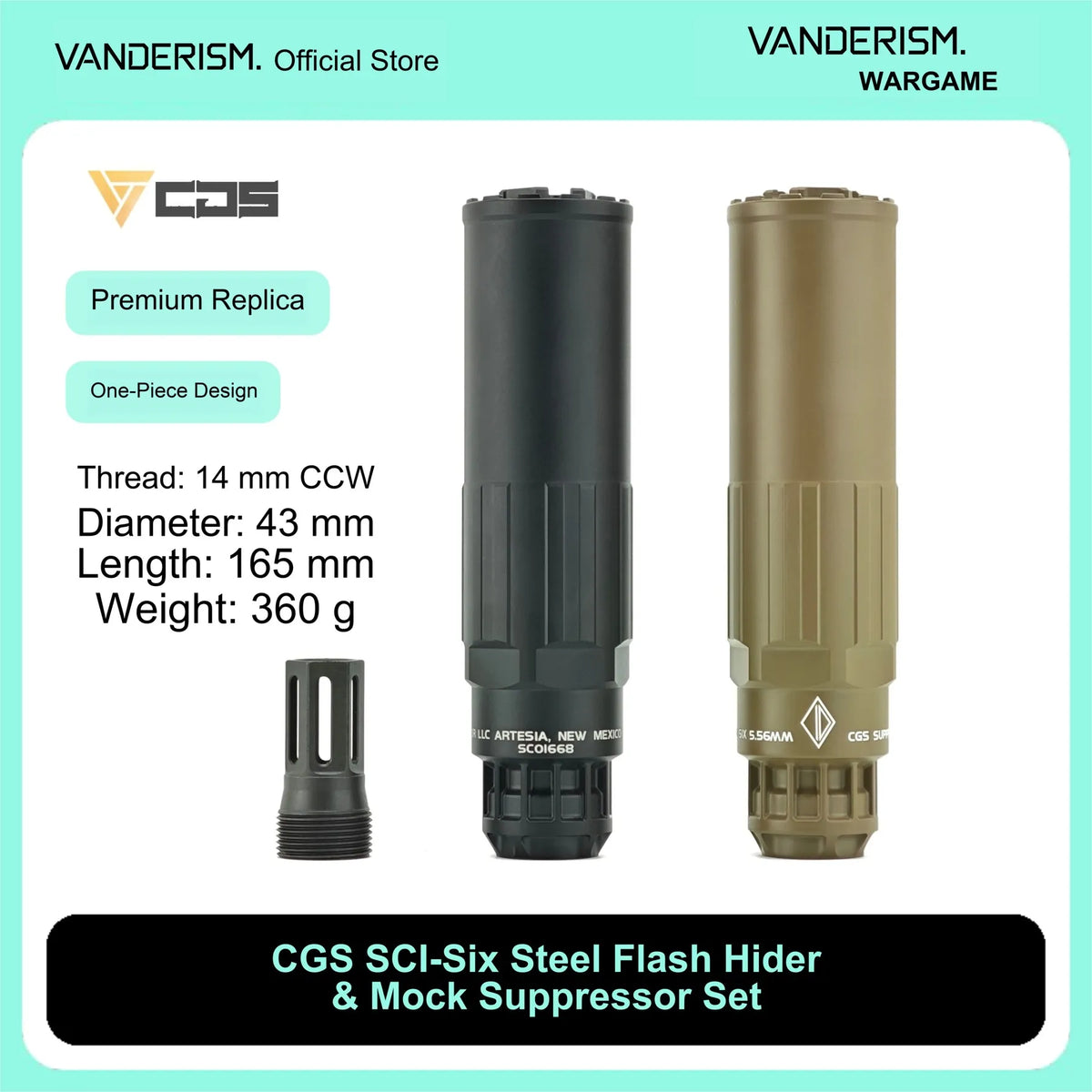 CGS SCI Six Steel Flash Hider and Mock Suppressor Set | Gel Blaster WGG WGB Airsoft (Pre-Order 50 Hari)