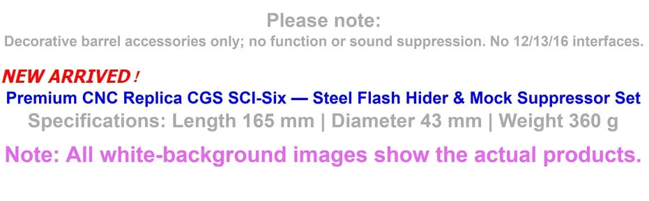 CGS SCI Six Steel Flash Hider and Mock Suppressor Set | Gel Blaster WGG WGB Airsoft (Pre-Order 50 Hari)