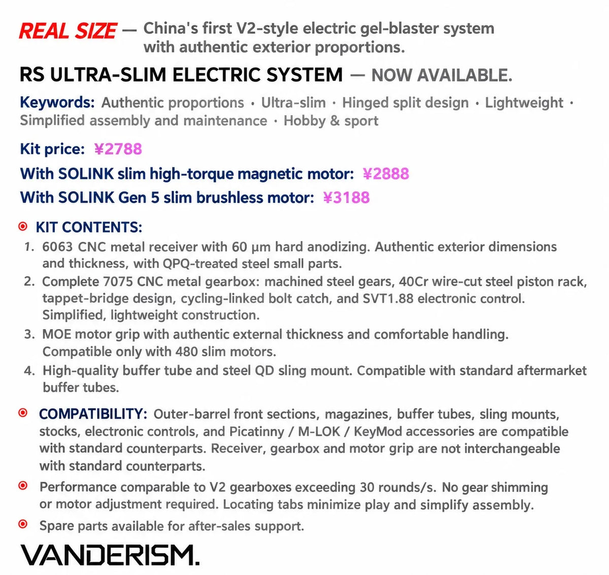 RS Slim Electric System Receiver and Split Gearbox Kit | Gel Blaster WGG WGB (Pre-Order 50 Hari)