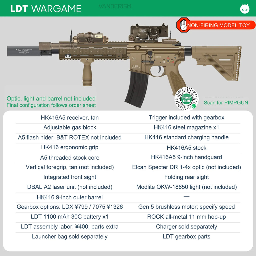 LDX HK416 A5 Assembled Gel Blaster, Gen 2 LDX Gearbox / Pressure-Feed Magazine Version, from 5583 (Pre-Order 50 Hari)