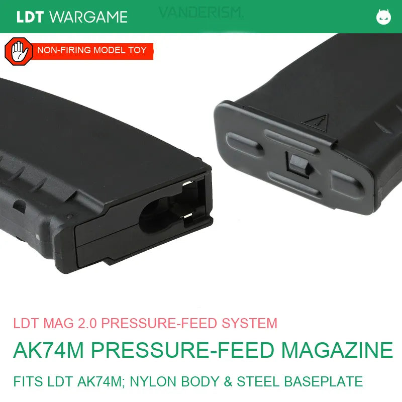 LDT AK105 / 74M Gen 2 High-Speed Pressure-Feed Gel-Ball Magazine, Black / Bakelite Color; AKA Adapter Compatible (Pre-Order 50 Hari)